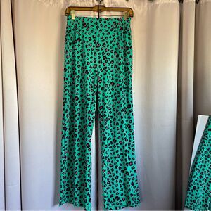 IMAN Turquoise Leopard Print Wide Leg Pants